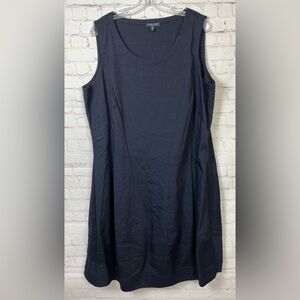 Eileen Fisher Woman Navy Sleeveless Linen Blend Shift Dress